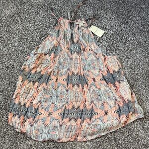Lucky Brand Coral, Navy & White Printed Halter Top